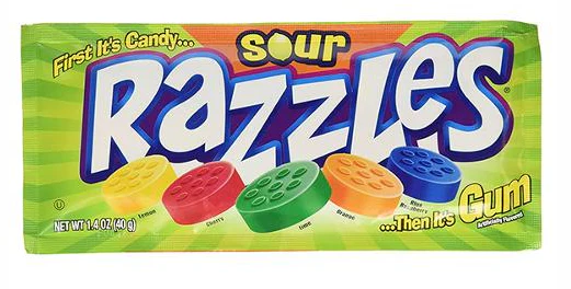 US Razzles Sour BubbleGum 40g
